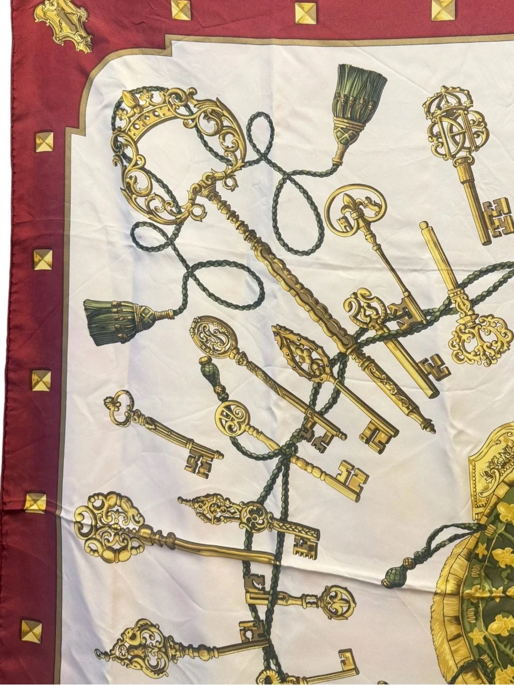 🌈 Hermes Les Cles Carre 90 Silk Scarf - Burgundy
